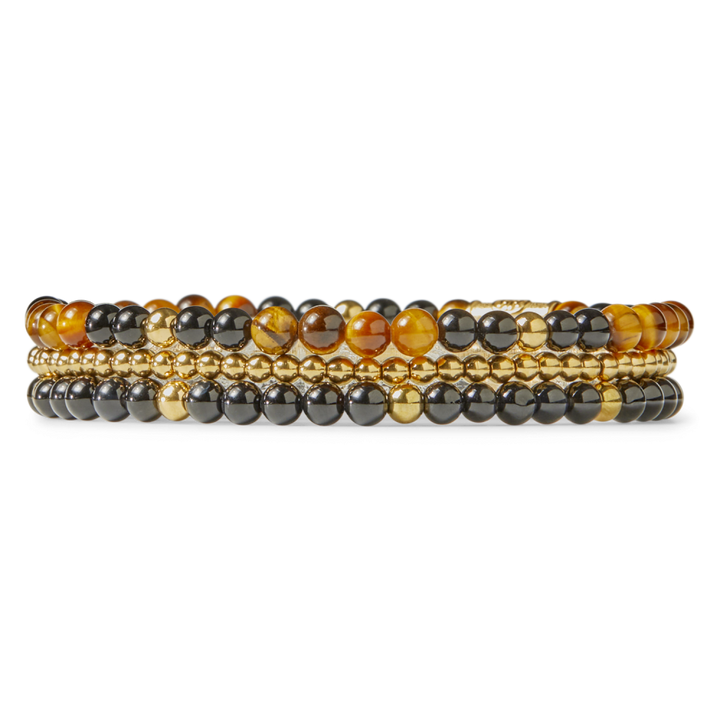 Mix Tiger Black - 18 ct yellow gold ionplated - 4mm - Kralen Armband Dames