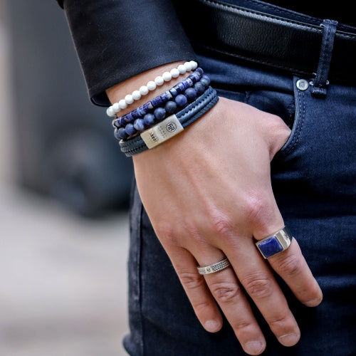 Twisted 925 Navy - Leren Heren Armband