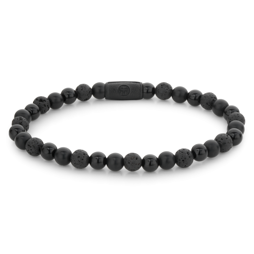 Zwarte kralenarmband van 6 mm met een mix van matte en gestructureerde zwarte kralen.