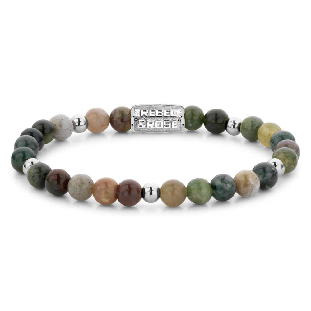 Zilveren kralenarmband voor dames met 6 mm gekleurde edelstenen en een metalen sluiting.