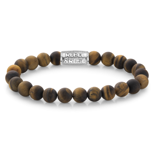 Heren armband van 8mm kralen in tijgeroog met een zilveren sluiting.
