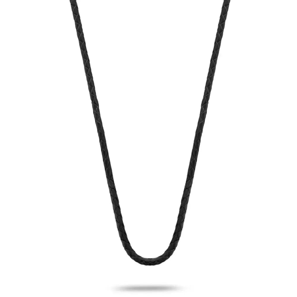 Zwarte leren ketting van 55 cm met een eenvoudige, ronde vorm.