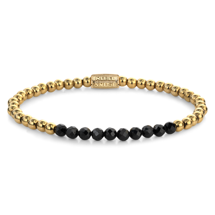 Black Glam Rocks meet Yellow Gold - 4mm - Kralen Armband Dames