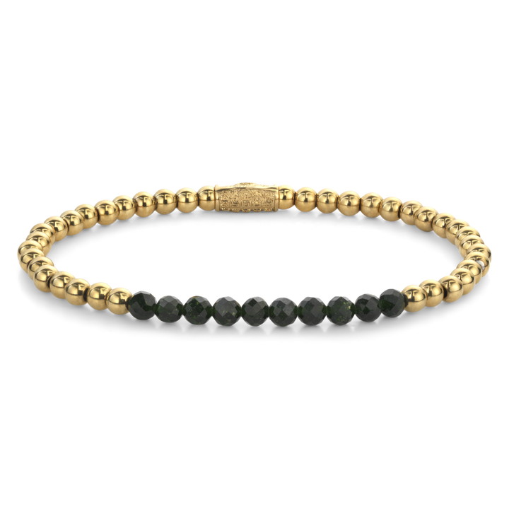 Green Glam Rocks meet Yellow Gold - 4mm - Kralen Armband Dames