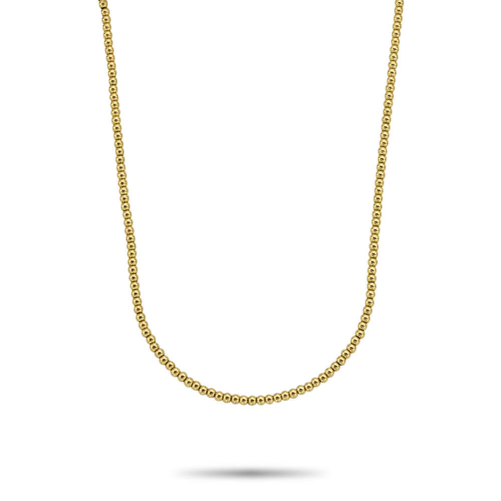 Gouden ketting van 3 mm breed, 38 cm lang, met een gladde afwerking.