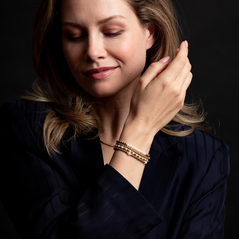 Pearl Gem meets Yellow Gold - 4mm - Kralen Armband Dames