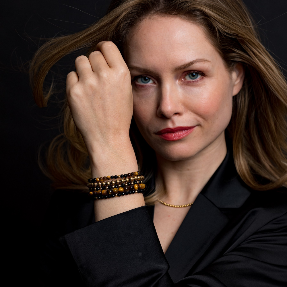 Black Panther - 18 ct yellow gold ionplated - 4mm - Kralen Armband Dames