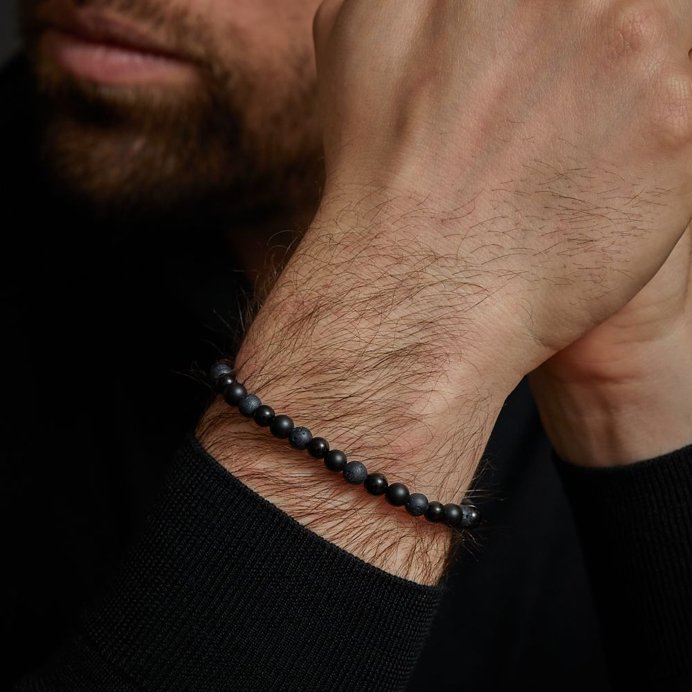 Black Rocks - All-Black - 6mm - Heren Kralen Armband