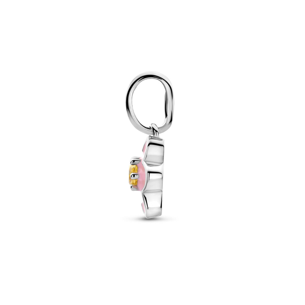 Zilveren hanger met emaille bloem en gele zirkonia – 12 x 8 mm