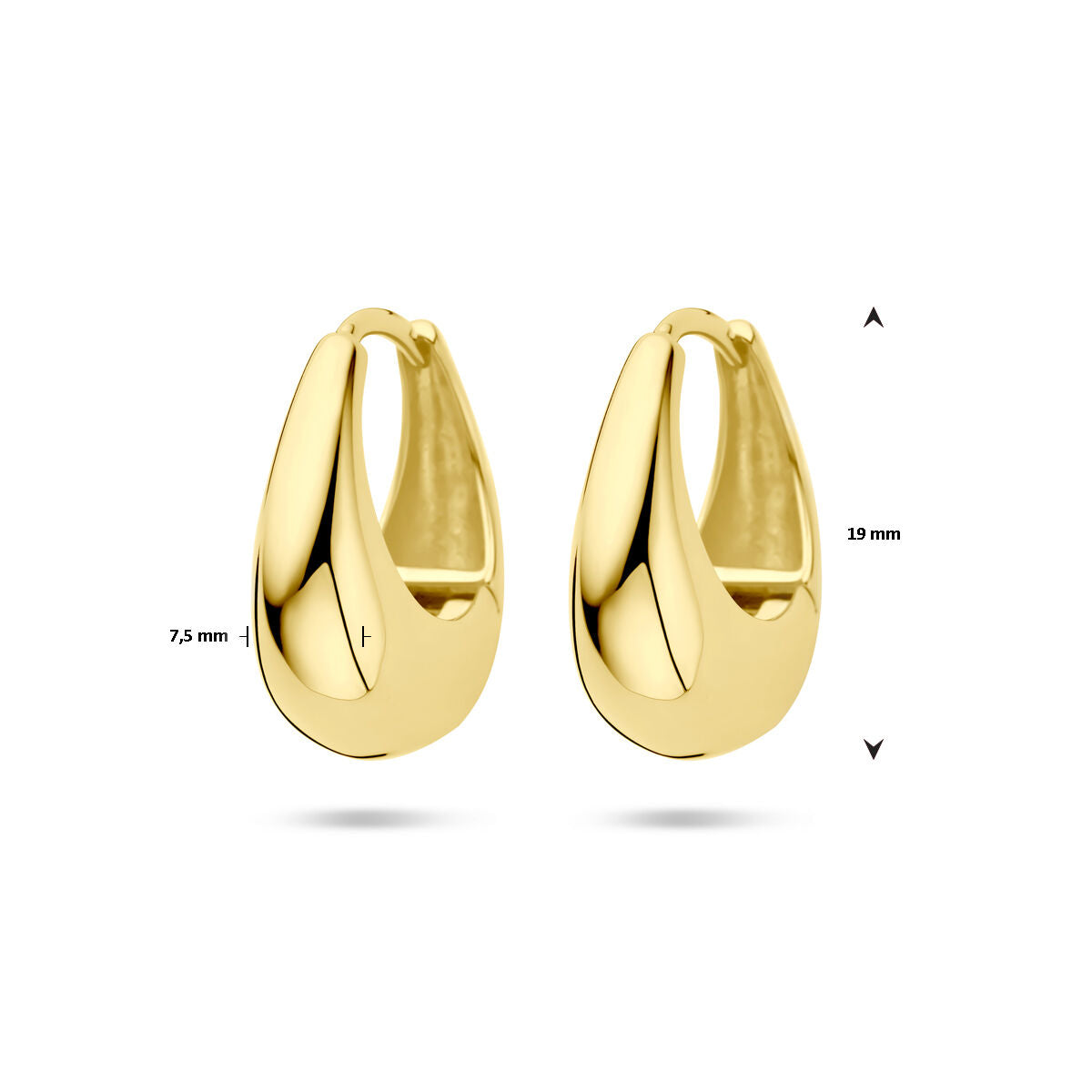 klapoorringen 19 mm 1 micron zilver verguld (geel)