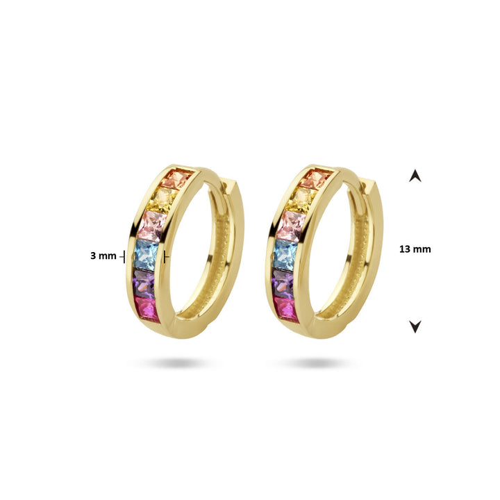 drop earrings rainbow zirconia 14K yellow gold