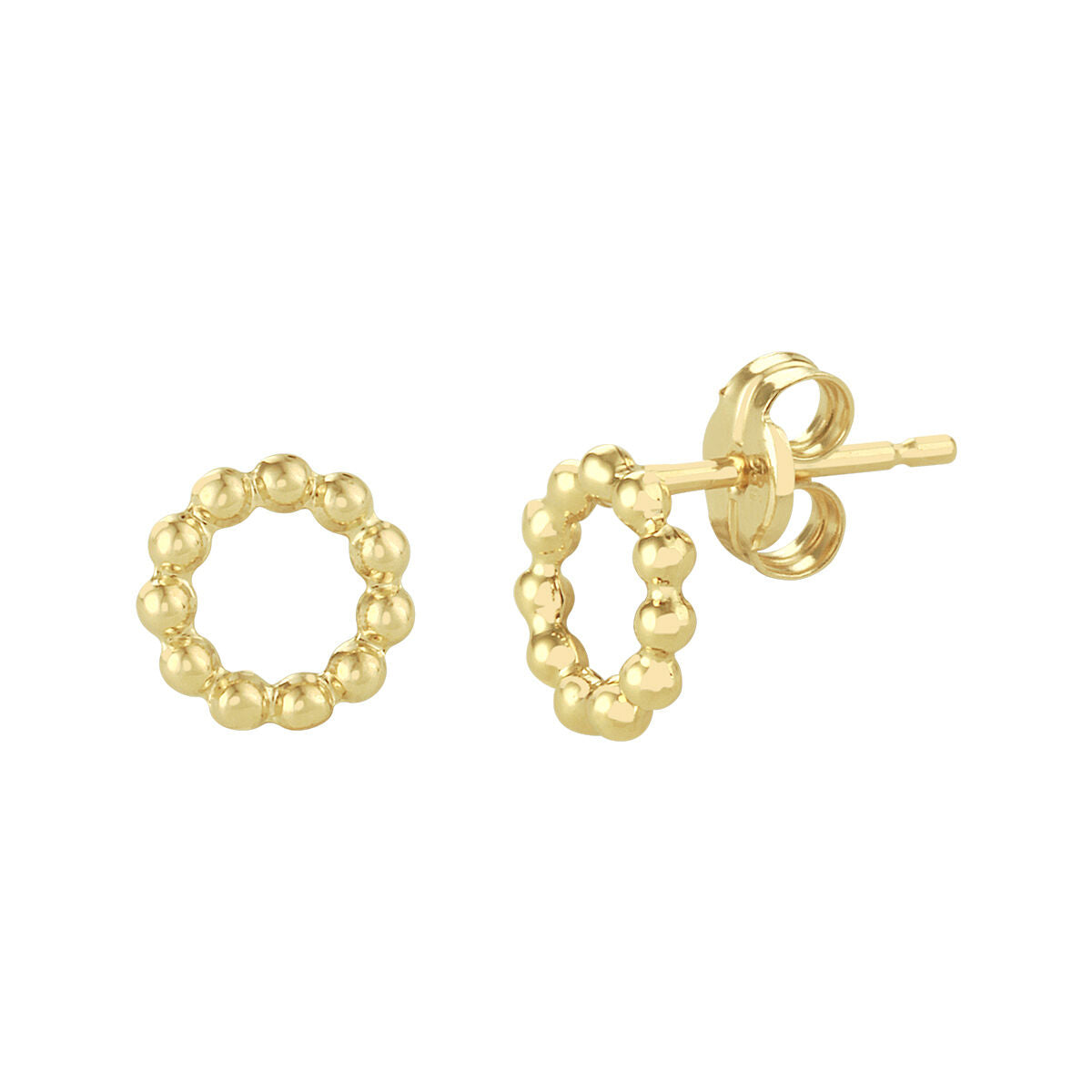 Ronde oorknoppen van 14K geelgoud met bolletjesdetail.