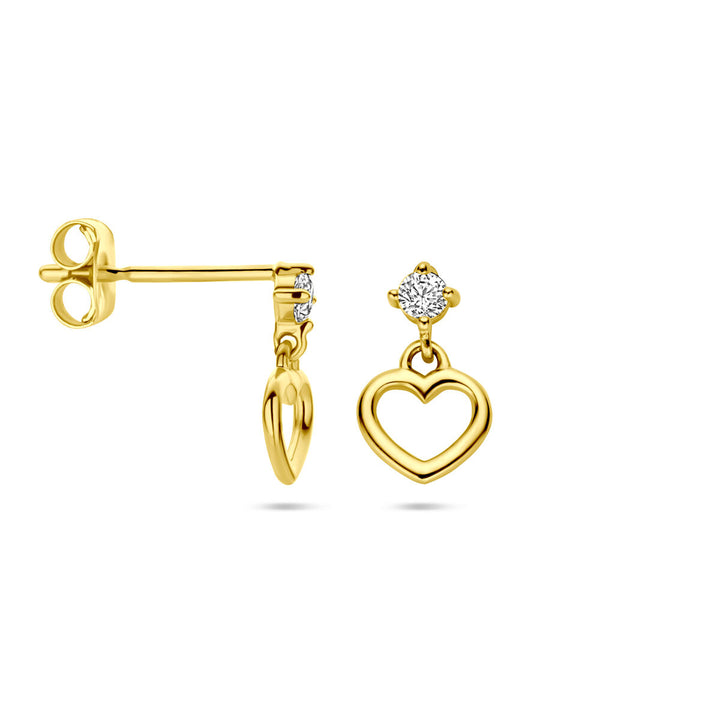 earrings heart and zirconia 14K yellow gold