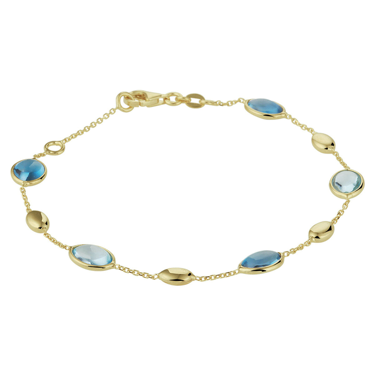Gouden armband met London blue en blauwe topaas, 14K, met ovale en ronde schakels.