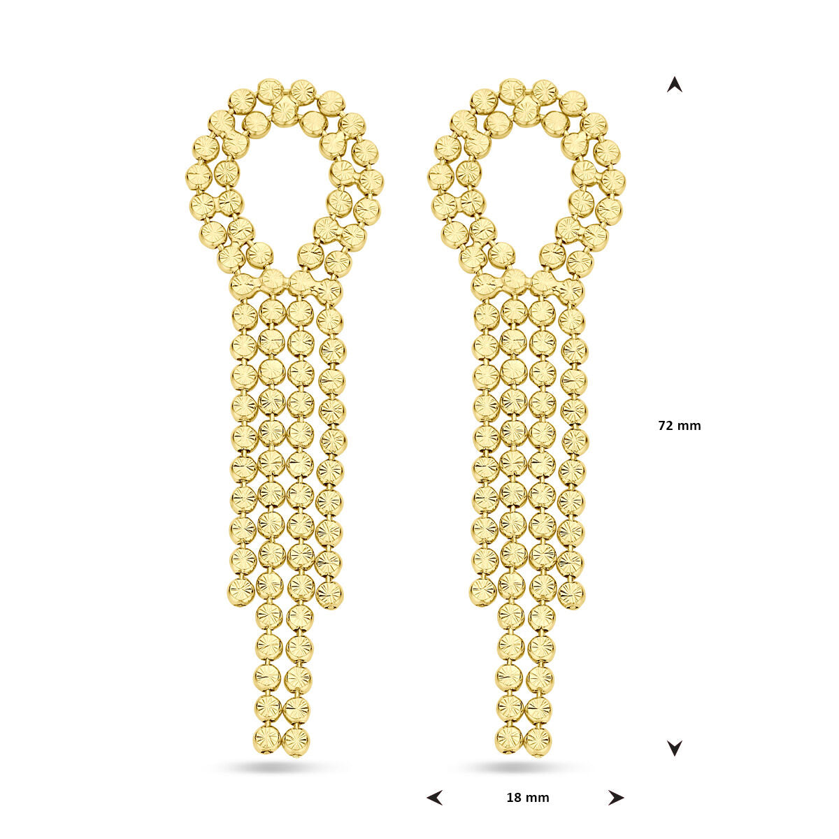 Van der Kooij Collectie - oorhangers gediamanteerd 72 mm 1 micron zilver verguld (geel)