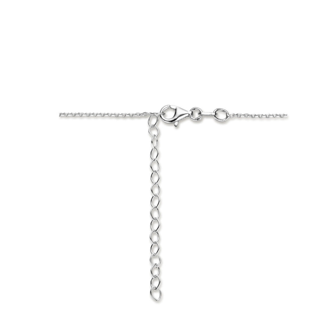 De Van der Kooij Collectie y-collier parel is een gerhodineerde zilveren damesketting van 45 + 5 cm met een verstelbare extensieketting en karabijnsluiting, elegant gepresenteerd op een witte achtergrond.