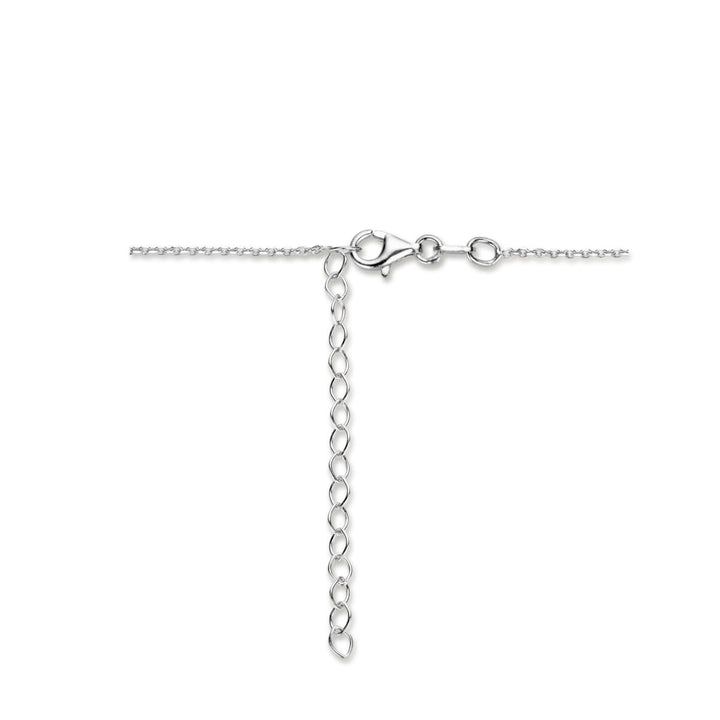 De Van der Kooij Collectie y-collier parel is een gerhodineerde zilveren damesketting van 45 + 5 cm met een verstelbare extensieketting en karabijnsluiting, elegant gepresenteerd op een witte achtergrond.
