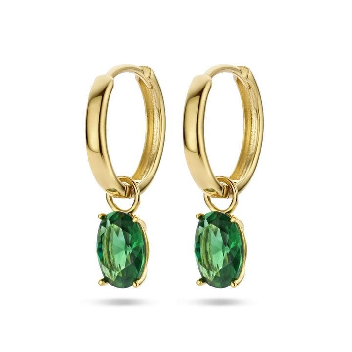 drop earrings pendant green zirconia 14K yellow gold