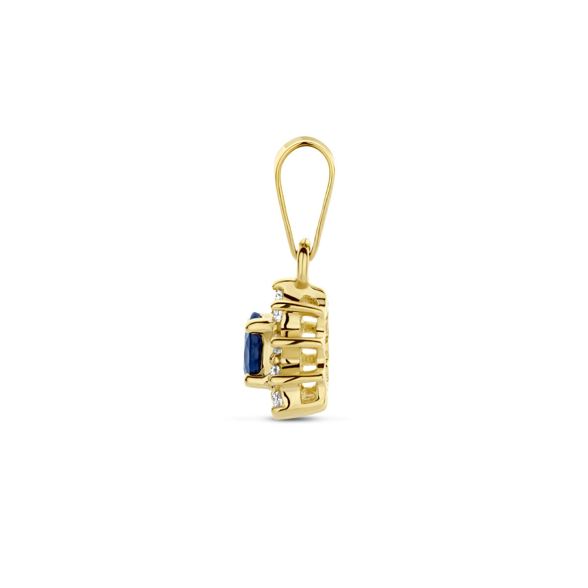 pendant sapphire and diamond 0.08 ct halo 14K yellow gold