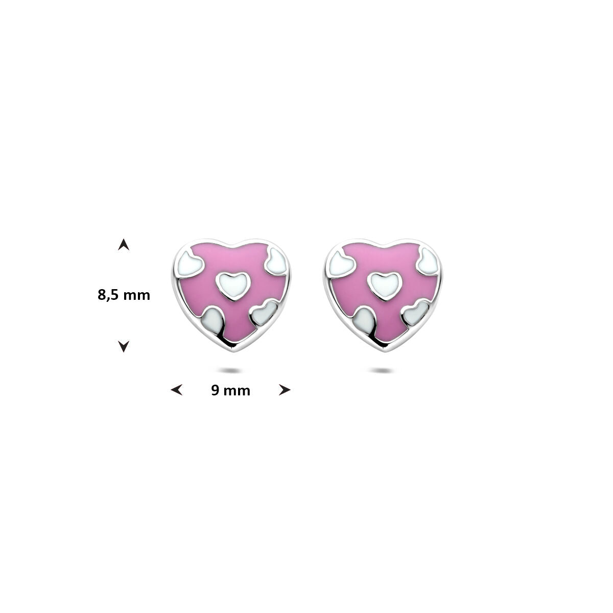 oorknoppen hartje 8,5 mm zilver gerhodineerd