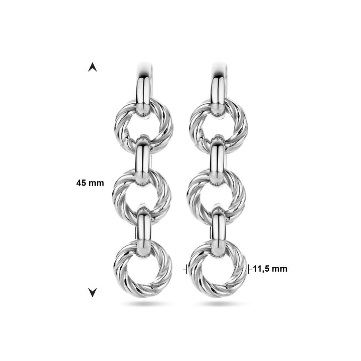 earrings circles twisted silver rhodium plated