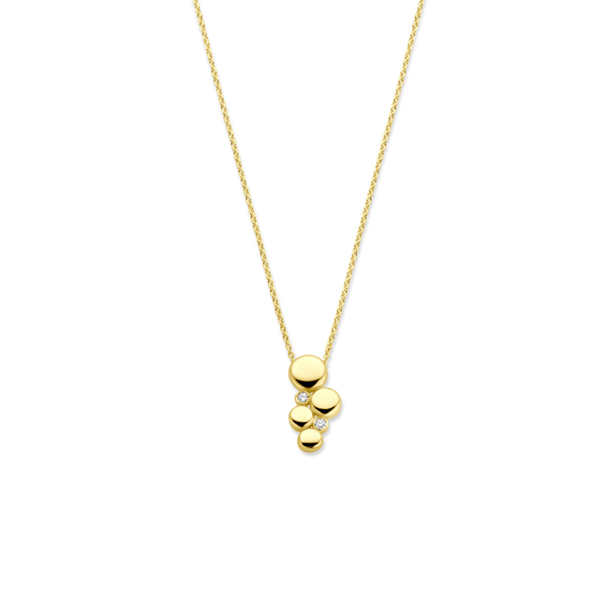 Collier van 14K geelgoud met vijf ronde schakels en een diamant van 0,02 ct.