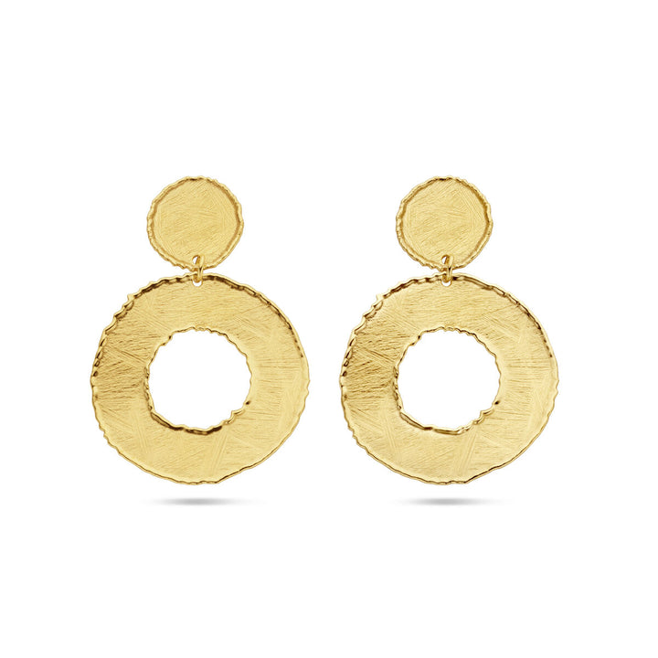 oorhangers gescratcht cirkels 50 mm zilver verguld (geel)