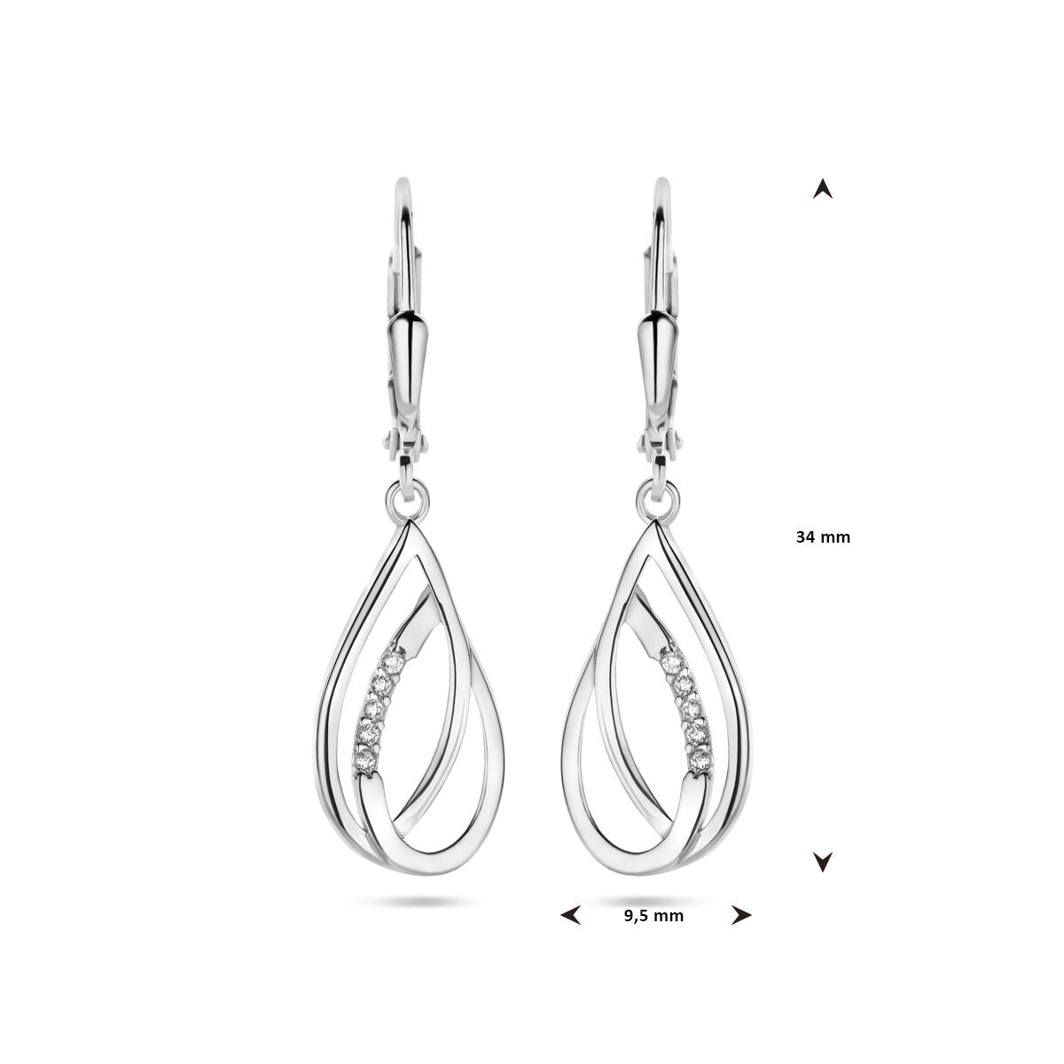 Oorhangers druppel zirkonia brisur haak 34 mm zilver gerhodineerd
