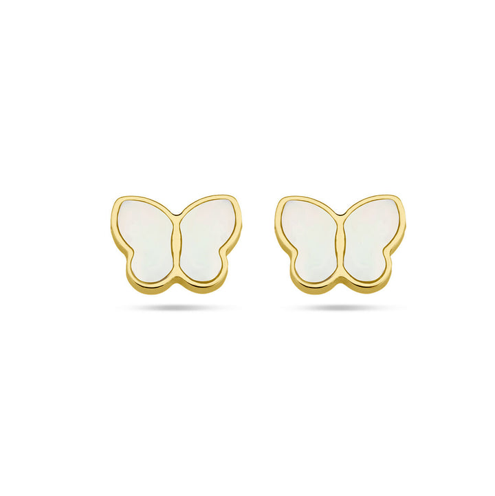 ear studs butterfly mother of pearl 14K yellow gold