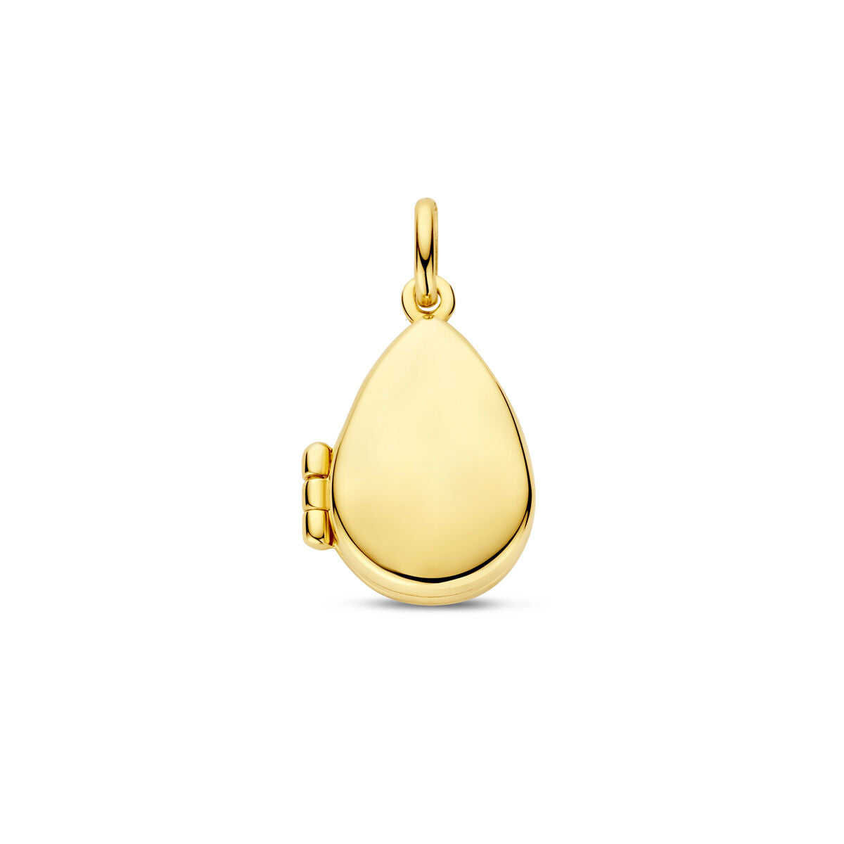 Medaillon in druppelvorm van 14K geelgoud, 20 mm groot met een gladde afwerking.