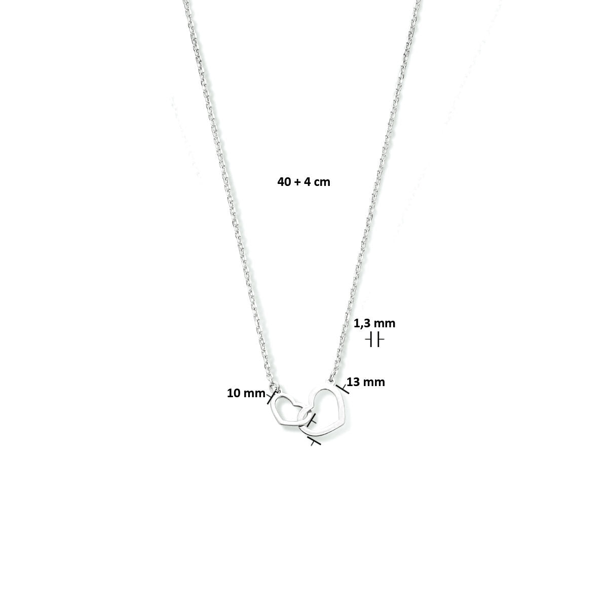 necklace hearts 40 + 4 cm silver rhodium plated
