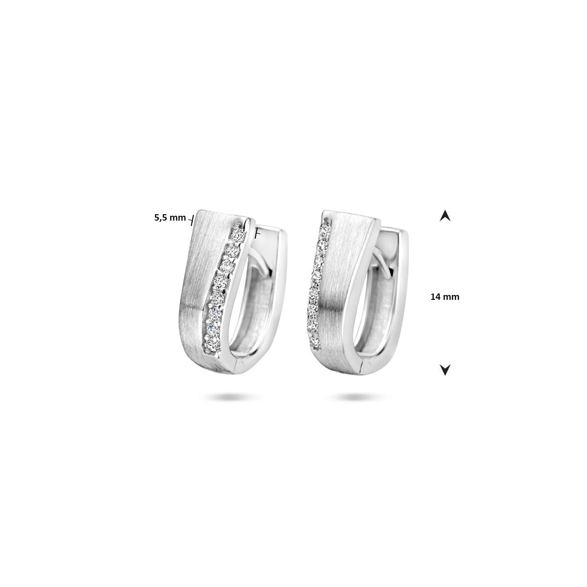 klapoorringen zirkonia 14 mm poli/mat zilver gerhodineerd