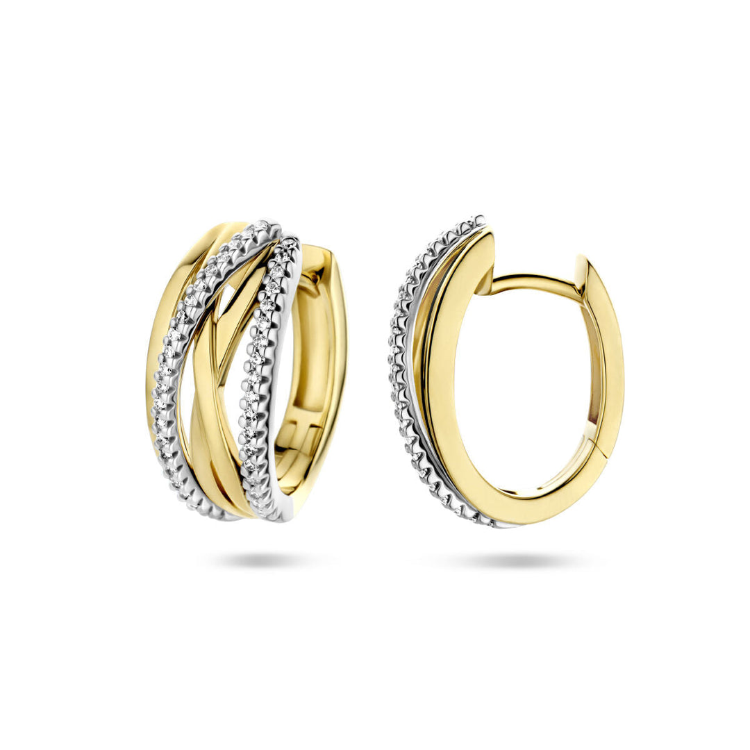 klapoorringen diamant 0.25ct (2x 0.125ct) h si 14K bicolor goud geel/wit