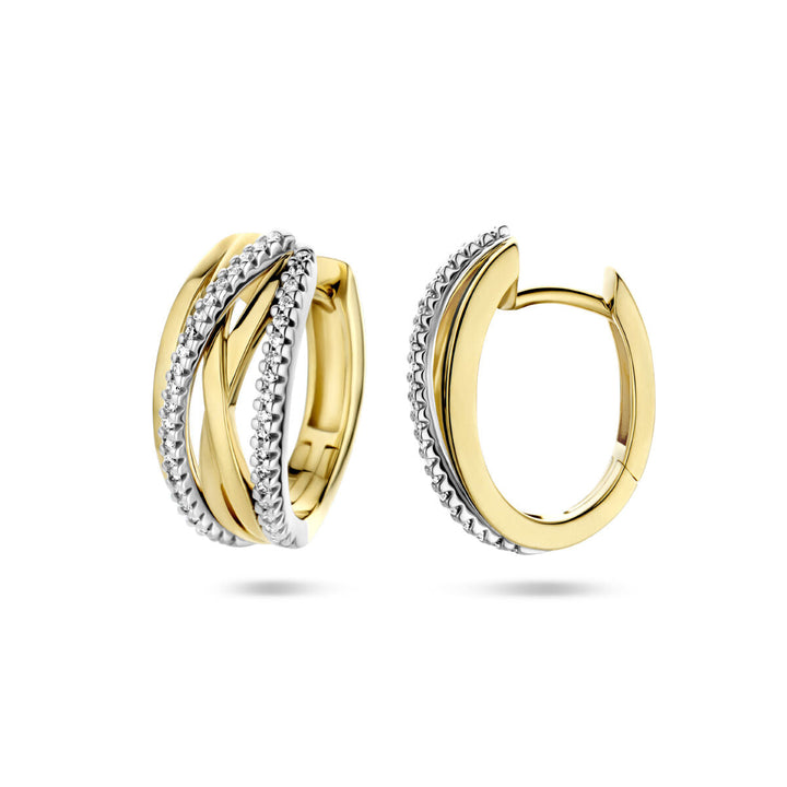 klapoorringen diamant 0.25ct (2x 0.125ct) h si 14K bicolor goud geel/wit