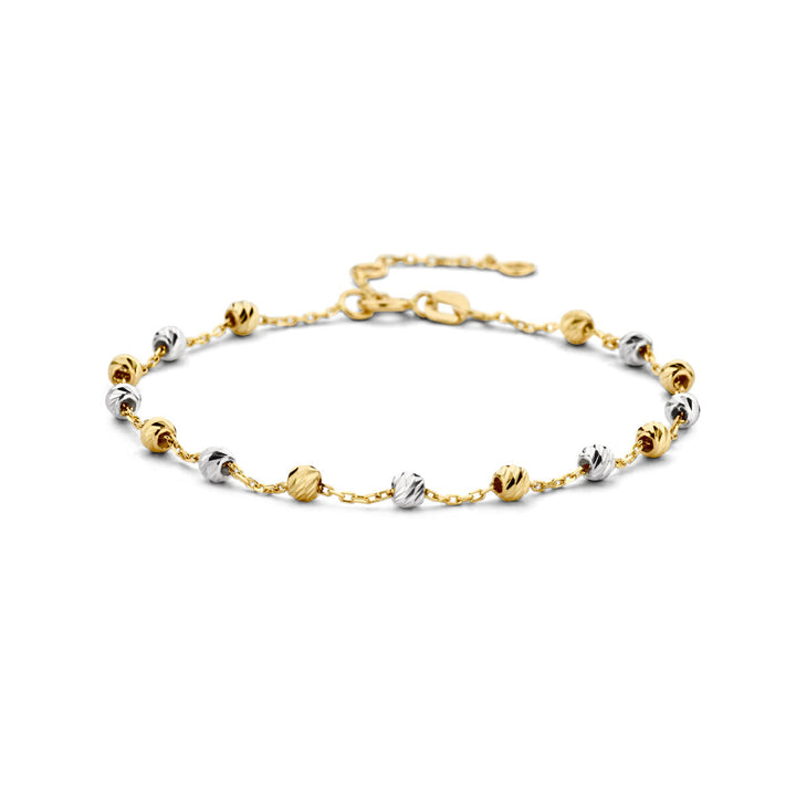 Gold bracelet ladies beads diamond-plated 14K bicolor