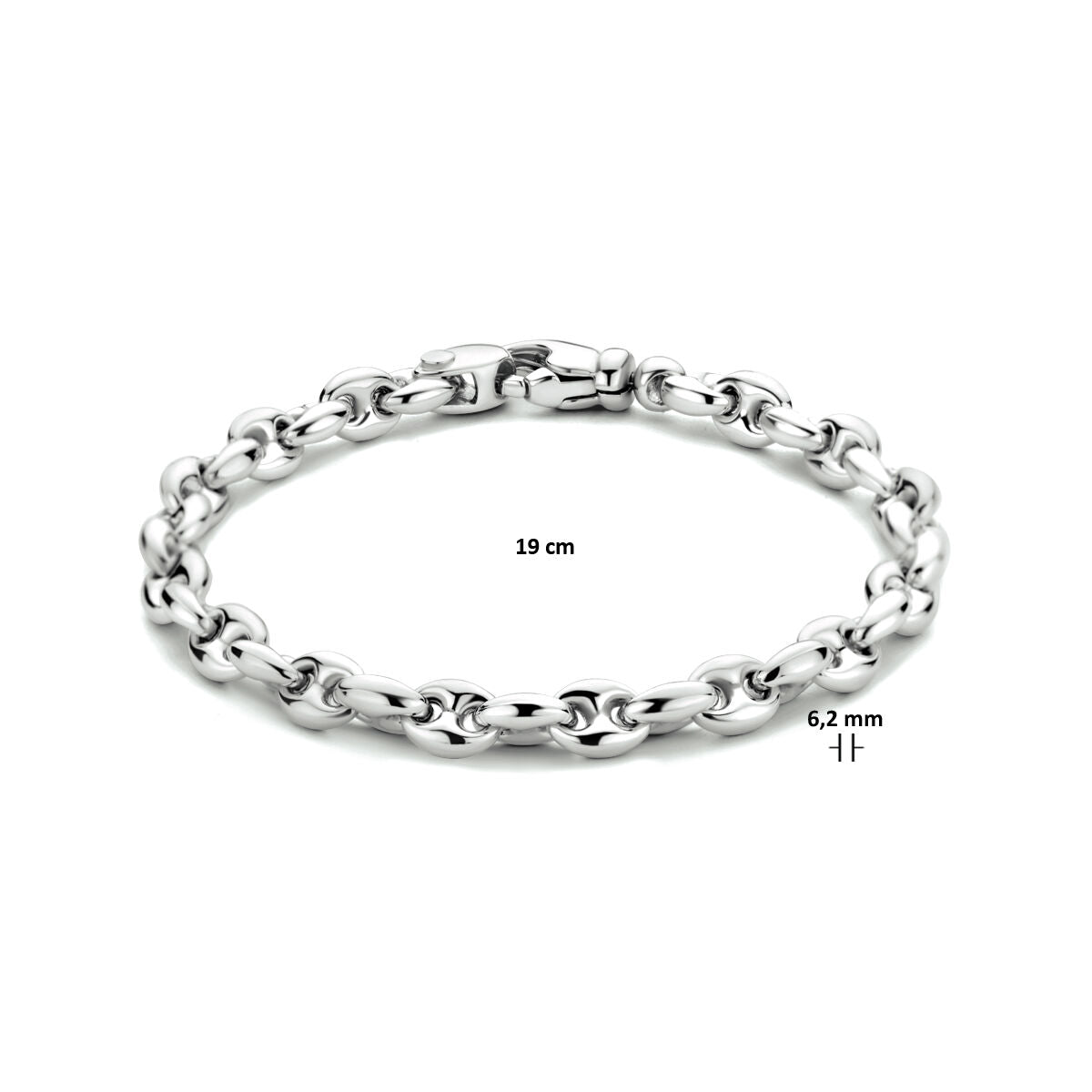 armband koffieboon 6,2 mm 19 cm zilver gerhodineerd