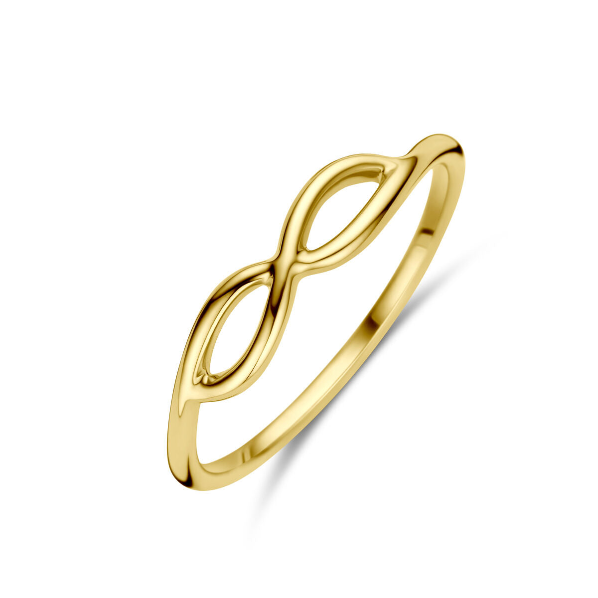Ring in 14K geelgoud met een infinity-ontwerp en een gladde afwerking.