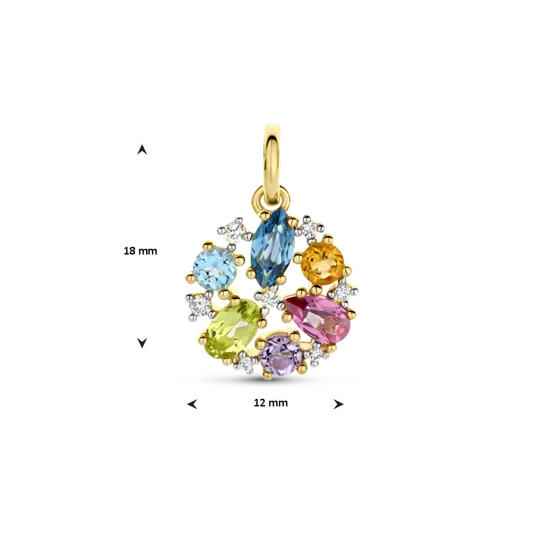 pendant natural colored stones and diamond 0.06ct h si 14K yellow gold