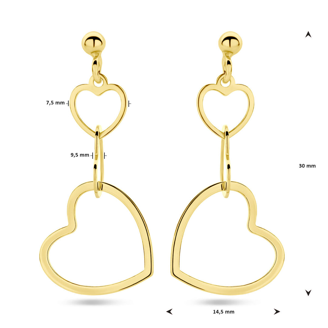 earrings hearts 1 micron silver gold plated (yellow)