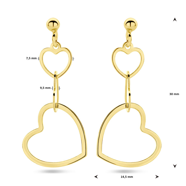 earrings hearts 1 micron silver gold plated (yellow)