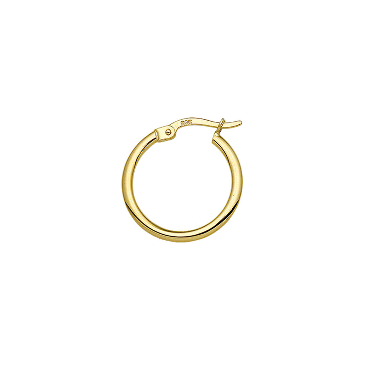 Oorring van 14K geelgoud met een diameter van 19 mm en een eenvoudige sluiting.