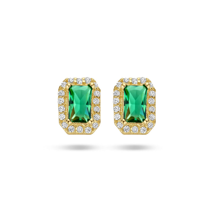 ear studs green and white zirconia halo 14K yellow gold