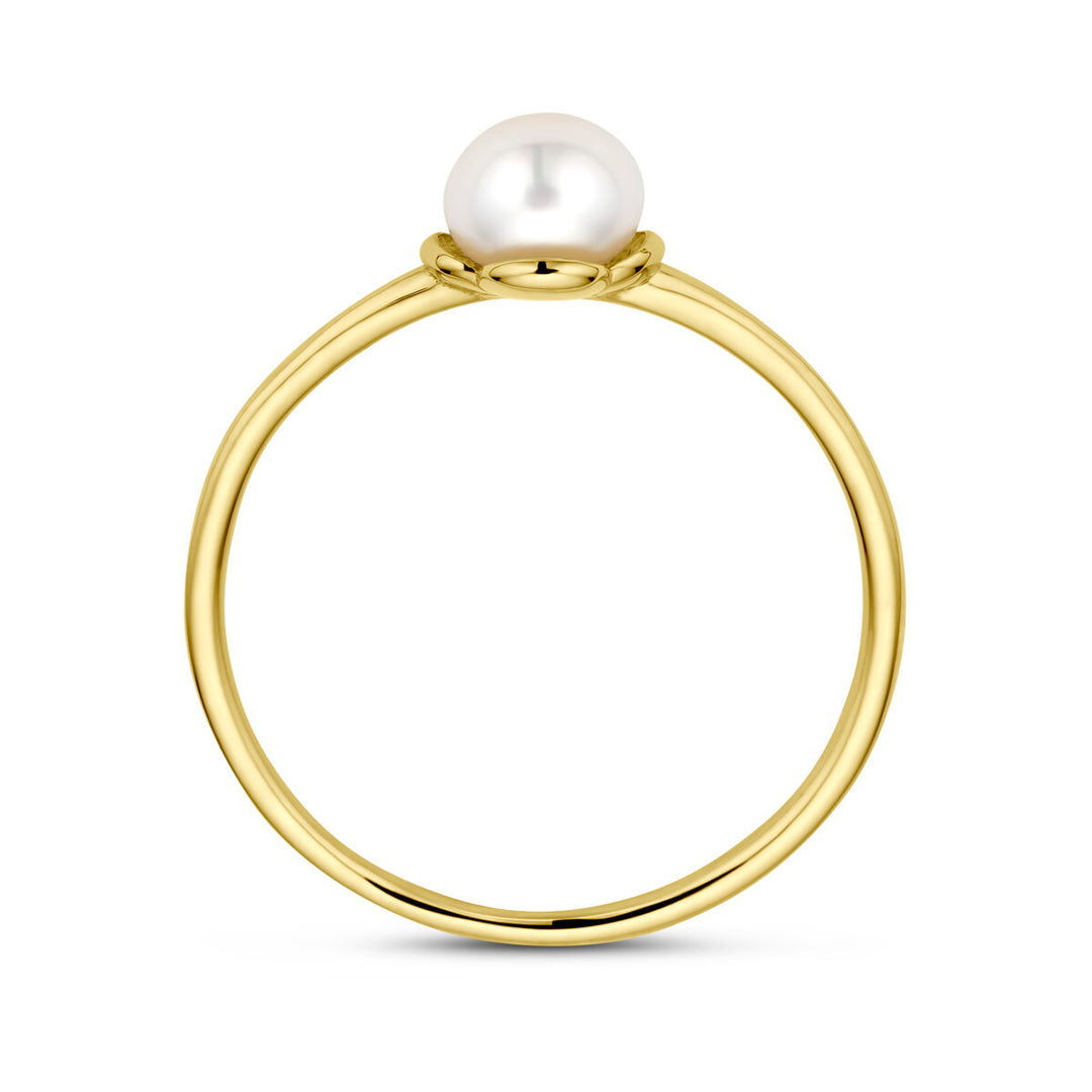 ring flower pearl 14K yellow gold