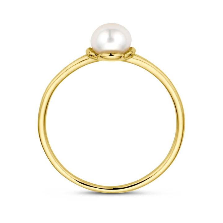 ring bloem parel 14K geelgoud