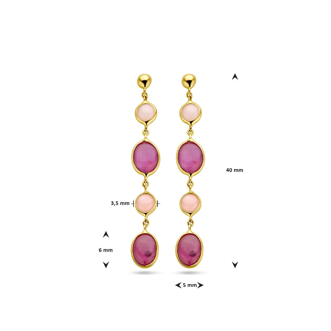 oorhangers roze opaal en robijn 14K geelgoud