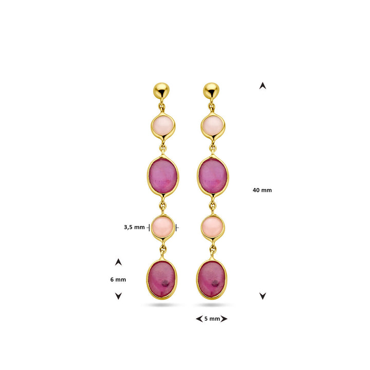 earrings pink opal and ruby ​​14K yellow gold