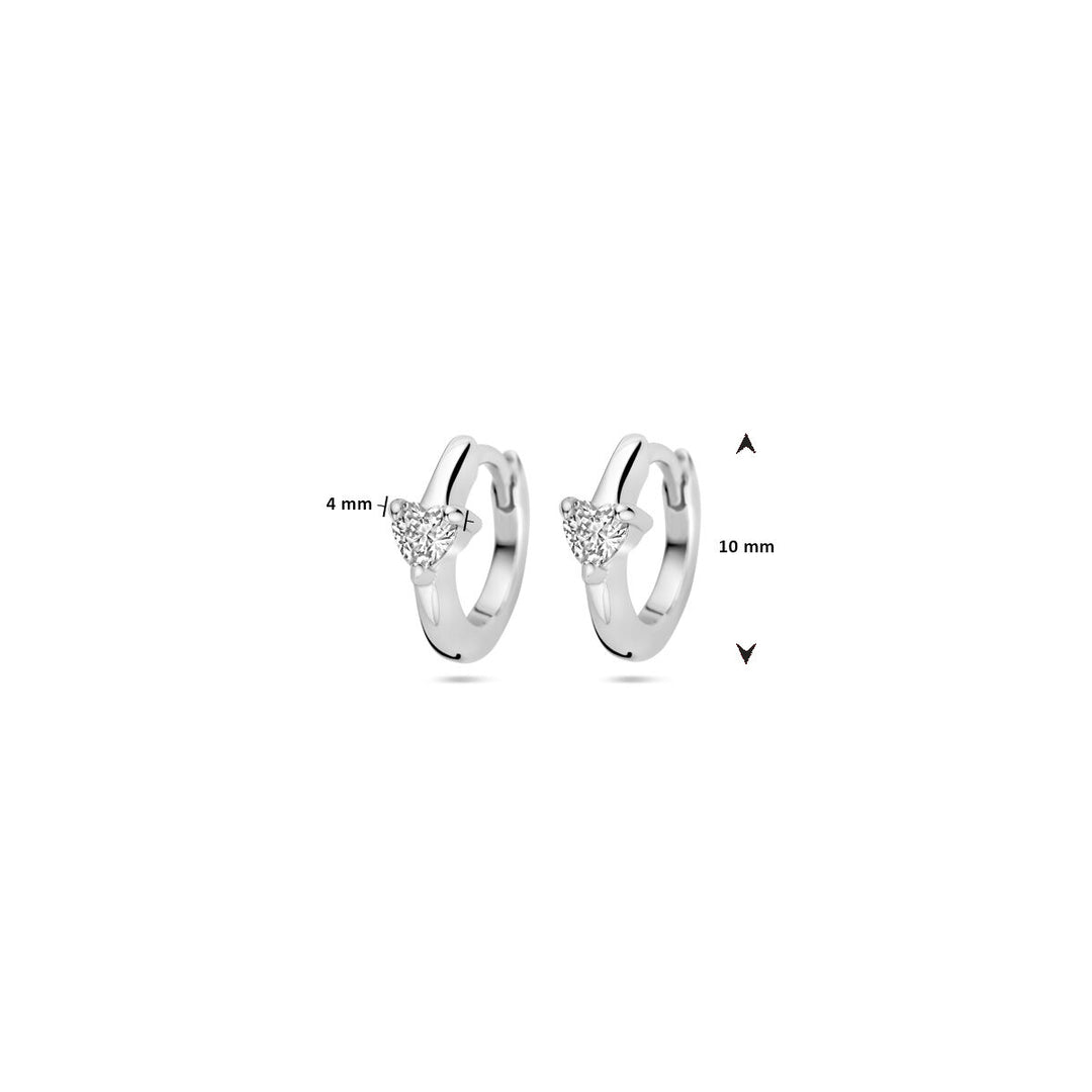klapoorringen zirkonia hartjes 10 mm zilver gerhodineerd