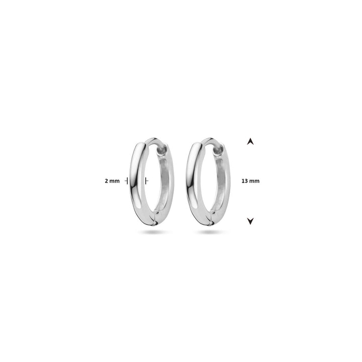 Een paar Van der Kooij Collectie oorringen 2,0 mm voor oorringhangers, zilver gerhodineerd, voor dames (13 mm diameter), afgebeeld op een effen witte achtergrond.