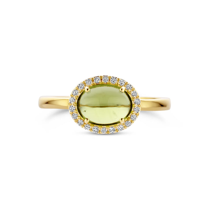 ring peridot en diamant 0.09ct h si 14K geelgoud