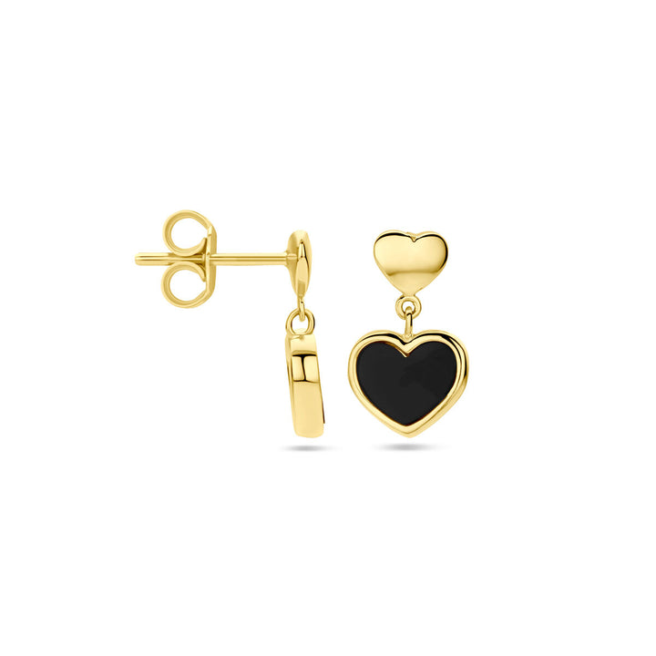 earrings hearts and onyx 14K yellow gold